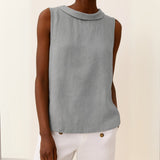 Charlotte | Damen Rollkragen Ärmellose Linen Bluse – Grau