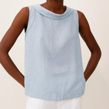 Charlotte | Damen Rollkragen Ärmellose Linen Bluse – Blau