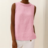 Charlotte | Damen Rollkragen Ärmellose Linen Bluse – Rosa