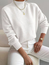 Marlene | Damen Rollkragen Strickpullover mit Rippenmuster Weicher Winterpullover – Weiß