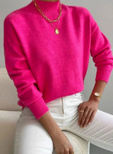 Marlene | Damen Rollkragen Strickpullover mit Rippenmuster Weicher Winterpullover – Rosa