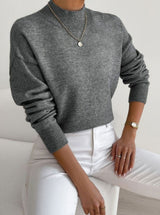 Marlene | Damen Rollkragen Strickpullover mit Rippenmuster Weicher Winterpullover – Dunkelgrau