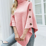 Leonie | Damen Rollkragen Strickpullover Poncho Knopfdetail Einheitsgröße – Rosa