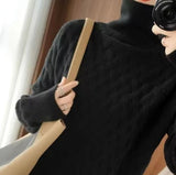 Katharina | Damen Rollkragen Strickpullover Zopfmuster Kaschmir Oversized – Schwarz