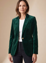 Elisabeth | Damen Samt Blazer mit Goldknöpfen schlanker Schnitt – Grün