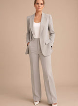 Elisabeth | Damen Schlaghosen-Blazer-Anzug elegant zweiteiler – Grau