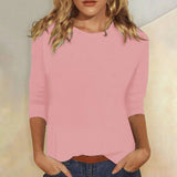 Luisa | Damen Shirt 3/4 Arm Rundhals Lässiges Basic Top – Rosa