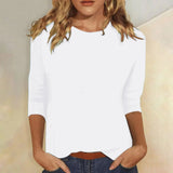 Luisa | Damen Shirt 3/4 Arm Rundhals Lässiges Basic Top – Weiß