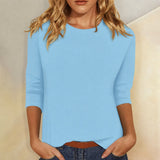 Luisa | Damen Shirt 3/4 Arm Rundhals Lässiges Basic Top – Hellblau