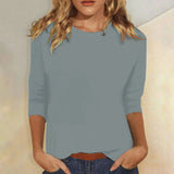 Luisa | Damen Shirt 3/4 Arm Rundhals Lässiges Basic Top – Blau