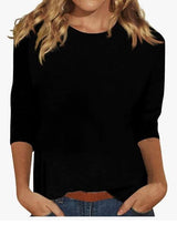 Luisa | Damen Shirt 3/4 Arm Rundhals Lässiges Basic Top – Schwarz