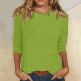 Luisa | Damen Shirt 3/4 Arm Rundhals Lässiges Basic Top – Grün