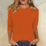 Luisa | Damen Shirt 3/4 Arm Rundhals Lässiges Basic Top – Orange