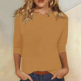 Luisa | Damen Shirt 3/4 Arm Rundhals Lässiges Basic Top – Braun