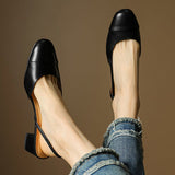 Lena | Damen Slingback Pumps Leder Mandelförmig Niedrig – Schwarz