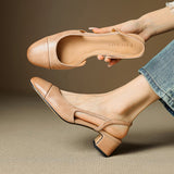 Lena | Damen Slingback Pumps Leder Mandelförmig Niedrig – Beige