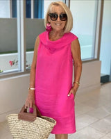 Katharina | Damen Sommer Ärmellos Leichtes Kleid Weiter Ausschnitt – Rosa