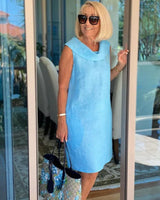 Katharina | Damen Sommer Ärmellos Leichtes Kleid Weiter Ausschnitt – Himmelblau