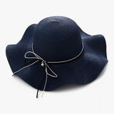 Damen Sonnenhut mit breiter Krempe und Schleife – Marineblau