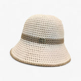 Damen Sonnenhut mit kurzer Krempe und Band – Beige