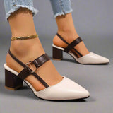 Clara | Damen Spitze T-Riemen Blockabsatz Pumps – Beige
