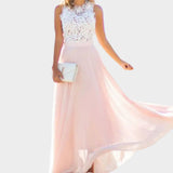 Nora | Damen Spitzen Cocktailkleid Chiffon Maxi Abendkleid – Rosa