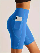 Damen Sport-Leggings Shorts mit Tasche – Königsblau