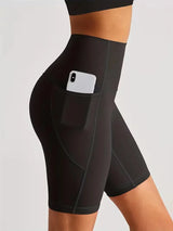 Damen Sport-Leggings Shorts mit Tasche – Schwarz