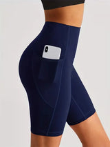 Damen Sport-Leggings Shorts mit Tasche – Blau
