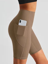 Damen Sport-Leggings Shorts mit Tasche – Beige