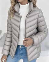 Marlene | Damen Steppjacke Leicht Stehkragen Tailliert – Grau