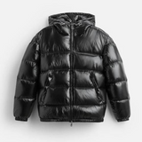 Damen Steppjacke mit Kapuze und durchgehendem Reißverschluss – Schwarz