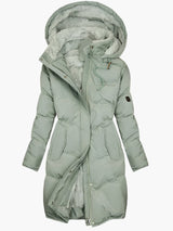 Damen Steppjacke mit Plüsch-Kapuze und Reißverschluss – Grün