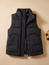 Marlene | Damen Steppweste Bodywarmer mit hohem Stehkragen und Pattentaschen – Schwarz