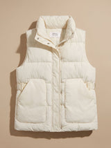 Marlene | Damen Steppweste Bodywarmer mit hohem Stehkragen und Pattentaschen – Offwhite