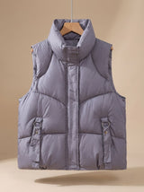 Nora | Damen Steppweste Bodywarmer mit hohem Stehkragen und Zierriemen – Violett