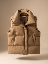 Annika | Damen Steppweste Bodywarmer mit Schalkragen Zweiwege-Reißverschluss Boxy-Schnitt – Khaki