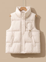 Leonie | Damen Steppweste Bodywarmer mit Stehkragen und Kordel-Herzdetail – Milchtee