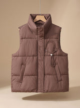 Leonie | Damen Steppweste Bodywarmer mit Stehkragen und Kordel-Herzdetail – Braun