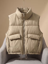 Sophie | Damen Steppweste Bodywarmer mit Stehkragen und Kordelzugsaum – Khaki