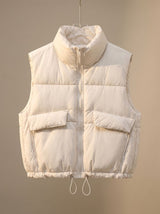 Sophie | Damen Steppweste Bodywarmer mit Stehkragen und Kordelzugsaum – Cremeweiß