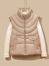 Greta | Damen Steppweste Bodywarmer mit Stehkragen und Multifunktionstaschen – Khaki