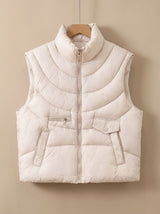 Greta | Damen Steppweste Bodywarmer mit Stehkragen und Multifunktionstaschen – Milchtee