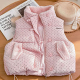 Marie | Damen Steppweste mit Teddyfutter Stehkragen Punkte Bodywarmer – Rosa