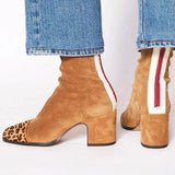 Frieda | Damen Stiefeletten Blockabsatz Quadratische Zehenpartie – Kamel