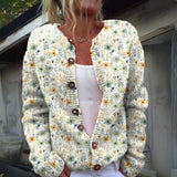 Renate | Damen Florale Strickjacke mit Knöpfen – Grün