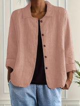 Marie | Damen Strickjacke leichte Baumwoll-Leinen Hemd-Cardigan mit Knöpfen – Rosa