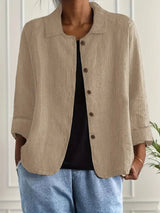 Marie | Damen Strickjacke leichte Baumwoll-Leinen Hemd-Cardigan mit Knöpfen – Khaki