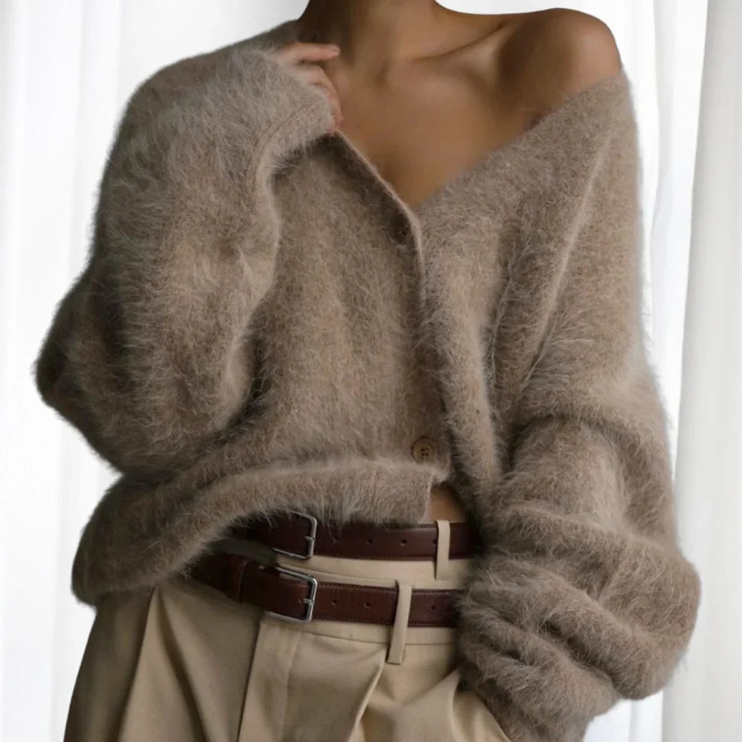 Damen Strickjacke mit V-Ausschnitt und Knöpfen