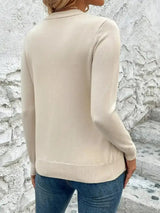Damen Strickjacke mit V-Ausschnitt Knopfverschluss Langen Ärmeln und Gerippten Bündchen – Apricot